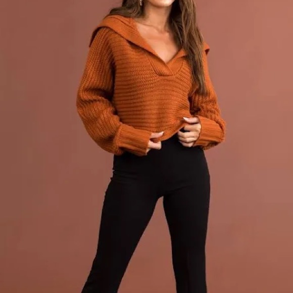Butter Melon Rust V Neck Collar Cropped Sweater sz: Med - Picture 7 of 9